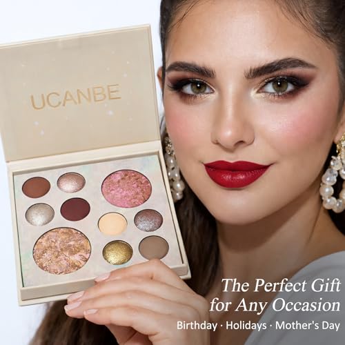 UCANBE All in One Baked Makeup Palette ? Eyeshadow, Blush & Bronzer Face Kit, Neutral Pigmented Colors, Travel Size Compact, Full Face Makeup Gift Set for Women