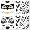 HOWAF 4 Sheets Halloween Bat Face Tattoos, Halloween Bats Tattoos Sticker for Hallows' Eve Masquerade Halloween Cosplay Raves Costume Accessories, Flaying Black Bat Temporary Tattoos Sheets