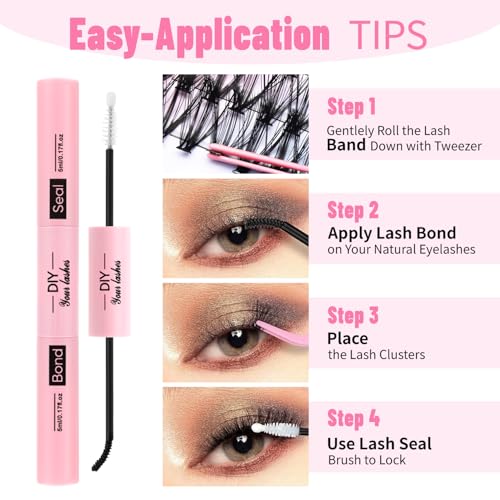 DIY Lash Extension Kit Volume Lash Clusters 30D+40D D Curl Individual 280 pcs Lashes Lash Clusters Kit Thick Eyelash Extension Kit Lash Bond Seal Lash Tweezers (300D&40D, Lash Kit)