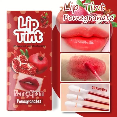 Lip Tint Cotton Swab, 20 Pcs Waterproof Non-Stick Cotton Swab Lipstick Long Lasting Q Tip Lip Tint Stain, Cute Lip Makeup Products(Pomegranates)