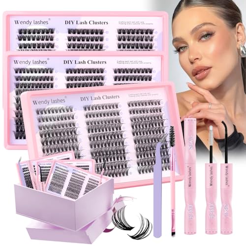 Lash Clusters Kit 40D+60D+80D 3 Styles 900PCS with Bond&Seal Cluster Eyelash Extensions Kit Bluk Natural Eyelashes Volume Eyelash Clusters DIY Lash Extension Kit D Curl Individual Lashes Kit