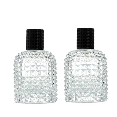 2 Pcs 100ml Glass Atomizer Perfume Spray Bottle, Clear Portable Empty Refillable Sprayer Fine Mist Sprayer Container for Essential Oil, Cosmetic (Black Cap)