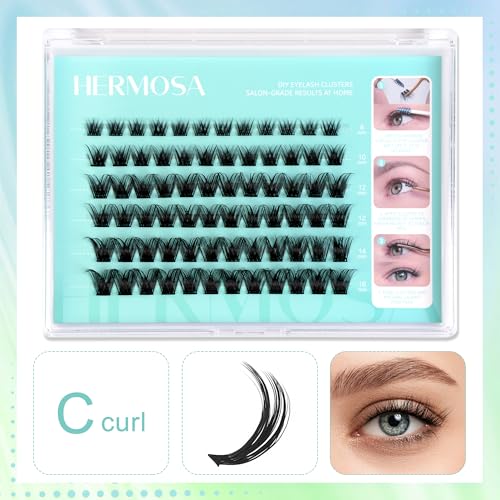 Hermosa Florence Flair Vegan cruelty free Mink Eyelashes Clusters Set 72 D Curl 8mm-16mm Wispy Lash clusters Individual Lashes 10-18mm Extensions HMFD22
