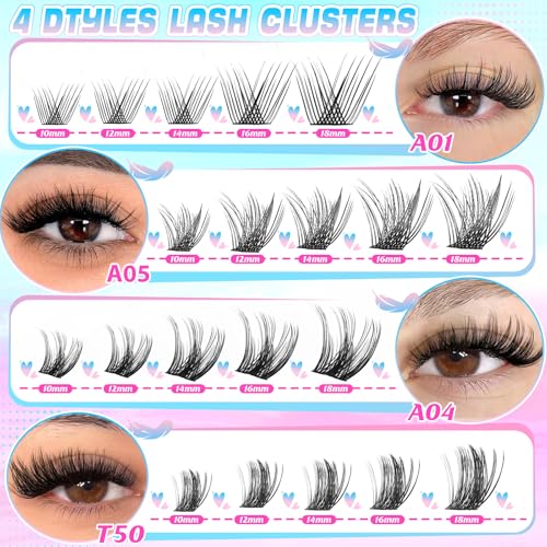 DIY Lash Clusters Extension Kit, 576pcs Natural Wispy Eyelash Clusters with Glue Tools for Home Application, 10-18mm D Curl Complete Starter Kit for Beginners, 2 Pack