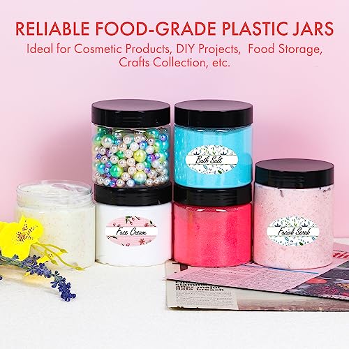 Empty 6 oz Small Containers with Lids & Labels - Refillable Plastic Jars with Lids - Sugars Scrub Jars/Slime Containers (6 fl.oz, 40Pack)