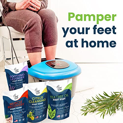 Foot Soak with Epsom Salts- Variety Pack of 4- Tea Tree Oil, Muscle Relief, Calming Lavender & Citrus Soak & Toenail Repair Solution