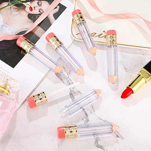 Blulu 24 Pcs 5 ml Empty Pencil Lip Gloss Tubes Bulk, Pencil Shaped Lip Gloss Containers Clear Mini Refillable Lips Balm Tubes DIY Cute Teacher Appreciation Week Gift Teachers' Day Gift for Women