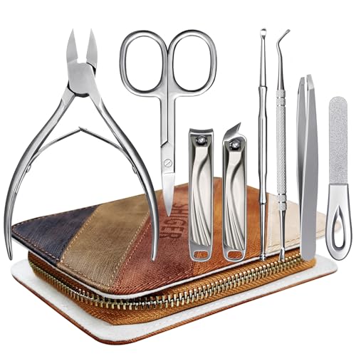8 Pieces Nail Clipper Set for Fingernail Thick Toenails, Quality Heavy Duty Stainless Steel Nail Trimmer Kit for Women Mens Seniors, with Exquisite Case(ZJDTZ8P)