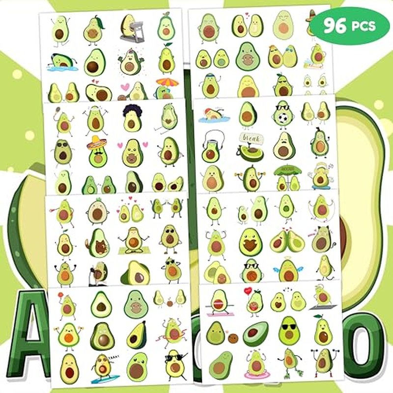 8 Sheets (96PCS) Avocado Temporary Tattoos ? Cute Fruit Theme Birthday Party Supplies, Fun Decorations & Favors for Kids, Boys, Girls, School Gifts & Rewards