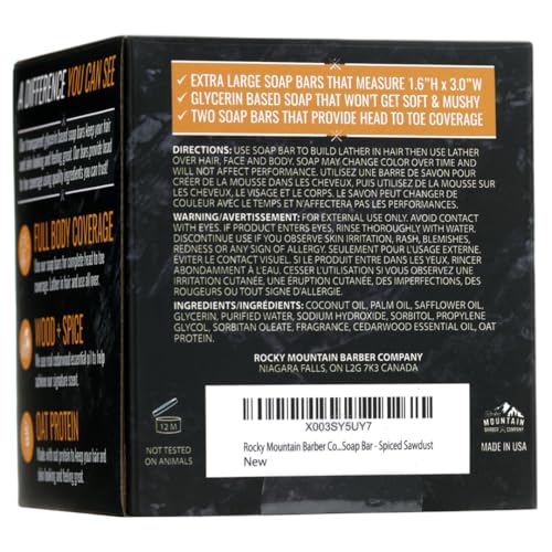 Men¡¯s All-in-One Shampoo & Body Soap Bars ? Extra Thick 1.6¡± Glycerin Hair & Body Soap Bars - 2 Soaps - Spiced Sawdust Scent - with Coconut Oil, Oat Protein & Cedarwood Oil - Made in USA - 14.5 oz