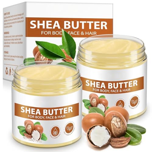 African Raw Shea Butter, Pure Unrefined Shea Butter Cream for Skin & Hair, Deep Moisturizer & Helps Protect Dry Skin(2 Pack)