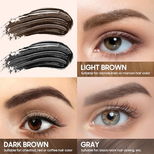 Eyebrow Gel - Easy Peel Off Tattoo Eyebrow Gel Waterproof & Transfer-Proof with Eyebrow Stencils, Create Full, Soft and Fuller & Defined-Looking Brows Makeup for Women & Girl (Gray Brown)