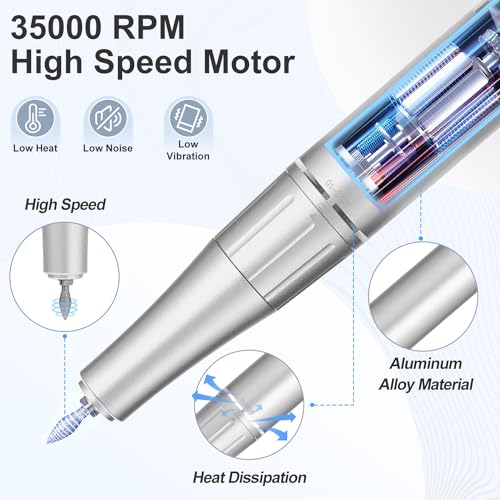 Rechargeable Nail Drill Macine, 35000RPM Professional Electric Efile Nail Drill with LCD Display for Acrylic Nails Remove, Portable Manicure Pedicure Polishing Tools with everything for Salon Home Use