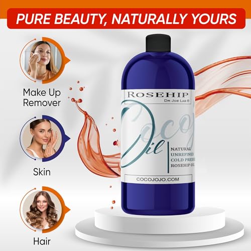 Rosehip Oil for Face Cold Pressed Unrefined cocojojo - 100% Pure Rose Hip Seed Oil 32 oz for Skin, Hair, Massage, Facial - Therapeutic Grade