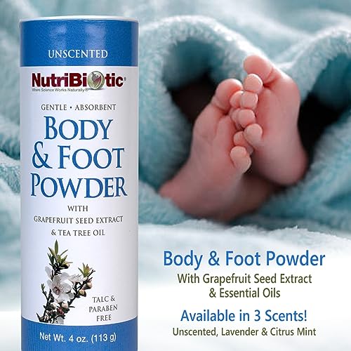 NutriBiotic ? Body & Foot Powder, Unscented, 4 Oz | with Grapefruit Seed Extract & Tea Tree Oil | Vegan & Non-GMO | Talc, Paraben & Gluten Free | Gentle & Absorbent