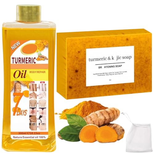 Turmeric Wash And Soft 7 Essential Oil Two-Piece Set, Lemon Turmeric Soap, Soft 7 Oil, Deep Cleansing Moisturizing, Hydrating Skin, Evens Tone, Suitable For All Skin Types Handmade Soap Skincare Set