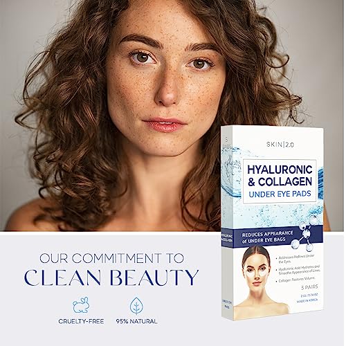 Hyaluronic Acid and Collagen Under Eye Patches - Anti-aging, Reduces Eye Bags & Wrinkles, Firming & Hydrating Eye Pads - Cruelty Free Korean Skin Care - All Skin Types - 5 Pairs