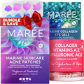 MAREE Bundle - Acne ¬³learing Devices, Lip Mask, Under Eye Gels - Green Algae Extract & Tea Tree Oil, Collagen & Hyaluronic Acid - Hydrocolloid Acne Therapy, Mask for Dry Lips, Gels for Puffy Eyes