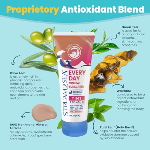 SPF 45 Every Day Tint Mineral Sunscreen | 2.5 Fl Oz Biodegradable, Paraben Free & Reef Safe | Non-Greasy Tinted Sunscreen For Face & Body Protection Against UVA & UVB