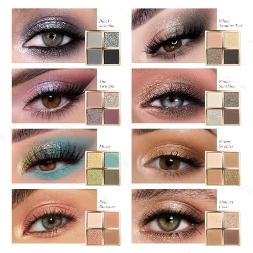 KYDA 4 Colors Smoky Grey Eyeshadow Palette, Dark Grey Black Eyeshadow, Dark Tone Glitter Eyes Shadow, Ultra-fine Lightweight, High Pigment Eyes Glitter Makeup Mini Eyes Palette