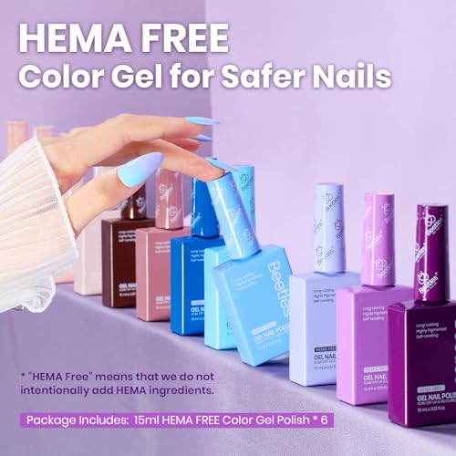 Beetles Gel Nail Polish Set - 6 Colors Hema-Free 15ML Full Size Baby Blue Purple Kit Wisteria with Red Winter 6 Burgundy Orange Pink 15ML