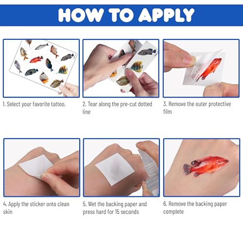 Pre-Cut Fishing Temporary Tattoos - Gone Fishing Fish Lake 96PCS Funny Fish-Themed Stickers for Kids' Birthday Party Supplies, Decorations, Favors, and Prizes - Cute Gifts for Boys and Girls