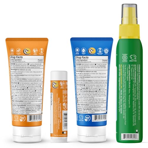 Badger Kids Sun & Bug Bundle - SPF 40 Kids Sunscreen, SPF 40 Sport Mineral Sunscreen, SPF 35 Sunscreen Stick, Bug Spray, Reef-Friendly Sunscreen with Zinc Oxide and DEET-Free Insect Repellent