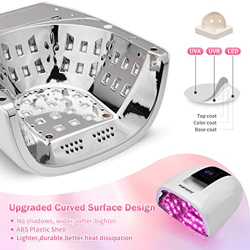 Professional Salon Rechargeable 90W UV LED Cordless Nail Lamp,45 lamp Beads Long Battery Life,Removable Stainless Steel Bottom, 4 Timer Setting and Smart Sensor Nail Dryer (White)