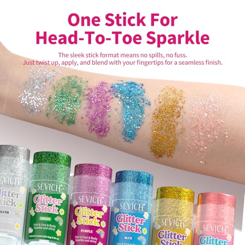 SEVICH Mardi Gras Hair Glitter Stick Sliver for Face Body,Kids & Skin Safe Waterproof Sparkle with No Glue Needed,Easy to Apply and Remove for Parties Festivals Makeup,Child Friendly 15g