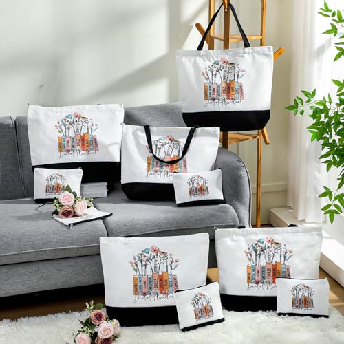 Hillban 5 Sets/10 Sets Dental Assistant Gifts Bulk Canvas Reusable Grocery Tote Bags Cosmetic Bags with Zipper for Women(5 Sets)