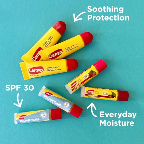 Carmex Classic, Weather Guard, and Daily Care Moisturizing Lip Balm Pack, 7-Count Lip Care Variety Pack Bag (3 Tubes, 4 Sticks)