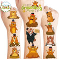 96PCS Happy Groundhog Day Temporary Tattoos Themed Birthday Party Decorations Favors Supplies Decor Cute Spring Festival Animals Tattoo Stickers Gifts For Kids Adults Boys Girls School Prizes Holidays