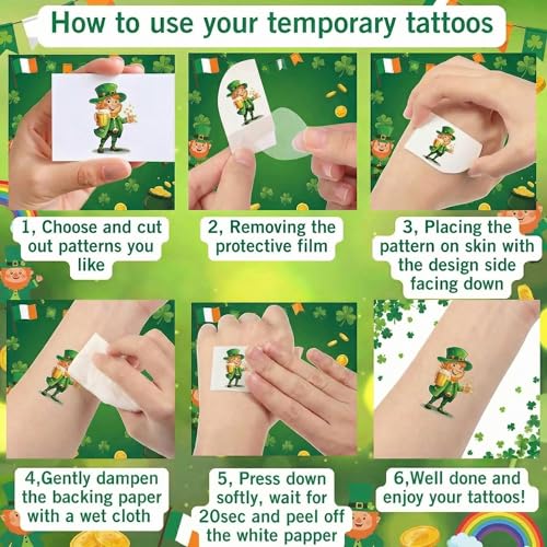 St Patricks Day Accessories Glitter Shamrock Stickers ? 8 Sheet Shamrock Temporary Tattoo St. Patrick¡¯s Face Stickers for Body & Face, Party Favors Decorations