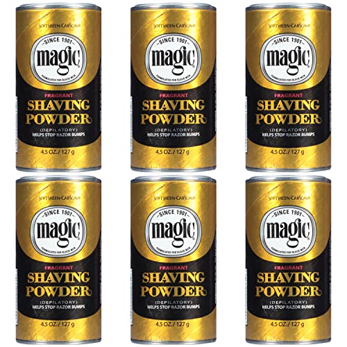 SoftSheen-Carson Magic Razorless Shaving for Men, Hair Removal Shave Powder, Helps Stop Razor Bumps Ingrown Hair, Fragrant, 6 Pack Magic Shave Gold 27 oz