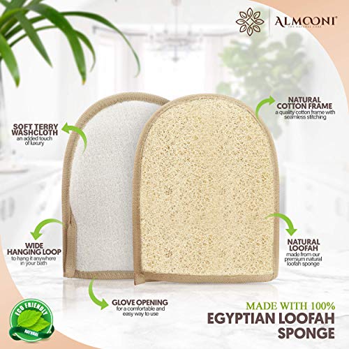 Premium Exfoliating Loofah Glove Pad Scrubber for Body and Face. Our Pads are Made with Natural Egyptian Shower Loofah Sponge That Gets You Clean, Not Just Spreading Soap