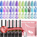 Cat Eye Gel Nail Polish Kit-12 Colors Holographic Glitter Cat Eye Gel Polish Set with Magnet Based Top Coat Romantic Galaxy Series Soak Off Uv Led Magnetic Nail Polish Nail Art Manicure DIY