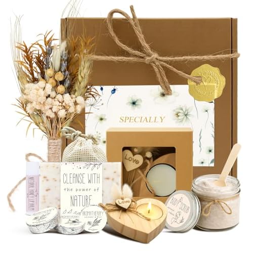 Spa Gifts for Women - Valentines Day Gifts for Her, Natural Themed Self Care Kit, Birthday Anniversary Care Package Ideas for Wife Girlfriend Mom from Daughter Husband Friend, 8PCS Items