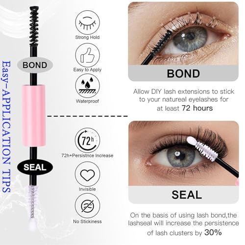 DAODER Short Lash Extension Kit 50D Natural Lash Clusters Wispy Fluff Eyelash Extensions D Curl Individual Lashes 9-13MM Thick Eyelashes Clusters Bond and Seal(Thick Short Eyelash Extension Kit 50P)