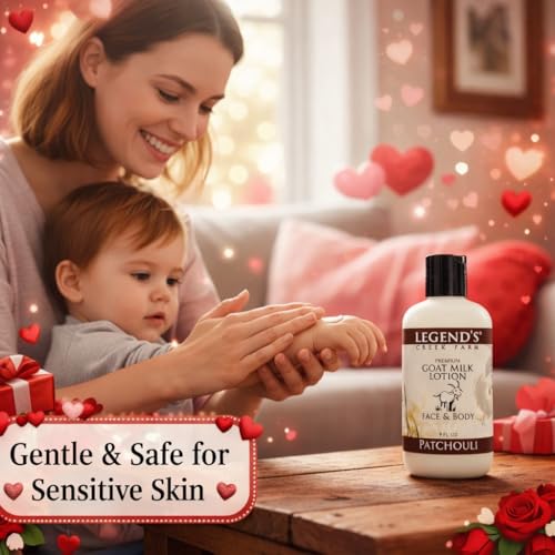 Legend's Creek Farm Goat Milk Lotion - Deeply Moisturizing Goat Milk Body Lotion for Body, Hand & Face - 9 oz Body Moisturizer with Shea Butter, Sunflower Oil, Aloe, Handmade in USA (Patchouli L.)