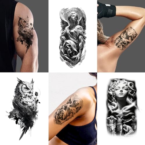 24 Sheets 8-Inch Temporary Tattoos Fake Tattoos Temporary Tattoos Adult Tatuajes Temporales Para Hombres 3D Halloween Style Lion Tiger Skull Jesus Angel Cowboy Mythology