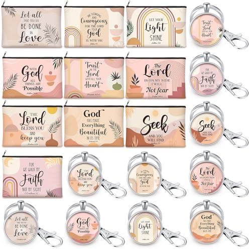 Talltalk 20 Pcs Christian Gift Bulk for Women Religious Cosmetic Bag Inspirational Scripture Keychain Church Favors for Women Mother Sister (Bohemian Style)