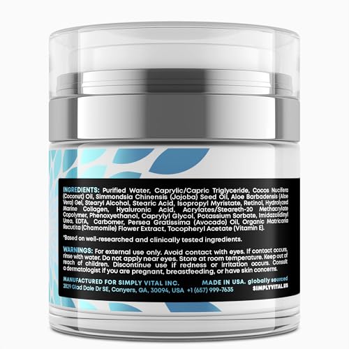 SimplyVital Collagen, Retinol & Hyaluronic Acid Cream - Anti-Aging Face Moisturizer for Face, Neck & Décolleté - Made in USA, Daily Moisturizer Face Cream - 1.7 fl.oz.