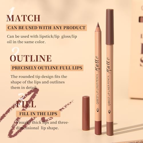 12 Colors Matte Velvet Lip Liner Set, Lipstick Pencil Plump Nude Color Smooth Creamy Longwear High Pigmented Natural Lip Makeup