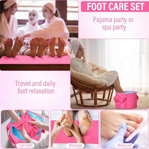 12 Pcs 15L Foldable Foot Soaking Tub Kit Portable Foot Bath Tub Foldable Foot Basin Bath Foot Tub for Soaking Feet with Towel and Storage Bag Soak Spa Bucket for Travel Camping(Rose Red)
