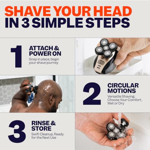 Freebird FlexSeries¢â Shaving Kit with Pre Shave Oil - Fast, Smooth, Water-Resistant Electric Head Shaver with 5 Flexible Blades and Sandalwood Oil, USB Rechargeable, Ideal for Bald Men and Women