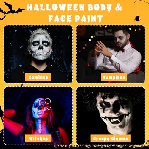 Halloween Black and White Face Paint Kit - 7pcs Large Capacity Facepaint for Adult Clown SFX Zombie Special Effects Makeup With Brushes & Sponges