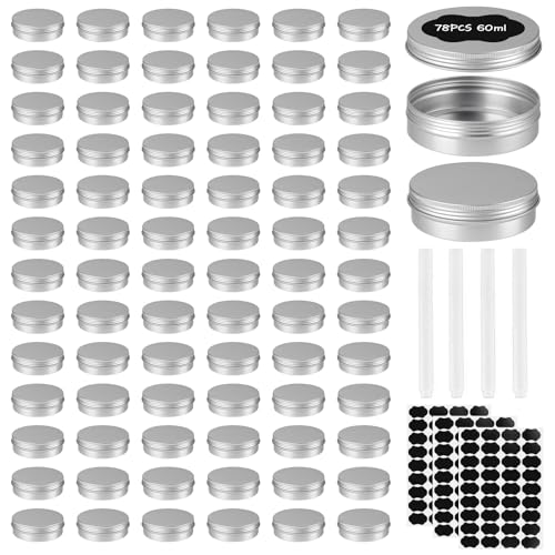 78 Pcs 2 Oz Aluminum Tin Cans Round Cans with Screw Lids, Refillable Cosmetic Metal Containers Food Candle Containers with Screw Tops for Crafts, Food Storage, DIY