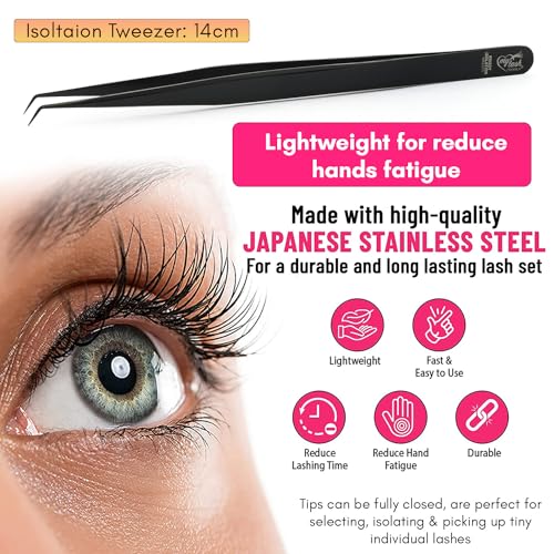 Isolation Tweezer for Eyelash Extensions ? 14cm Curved Lash Tweezer, Stainless Steel, Best for Individual Isolation & Classic Lashes, Pinzas para Twisers (Black Titanium)