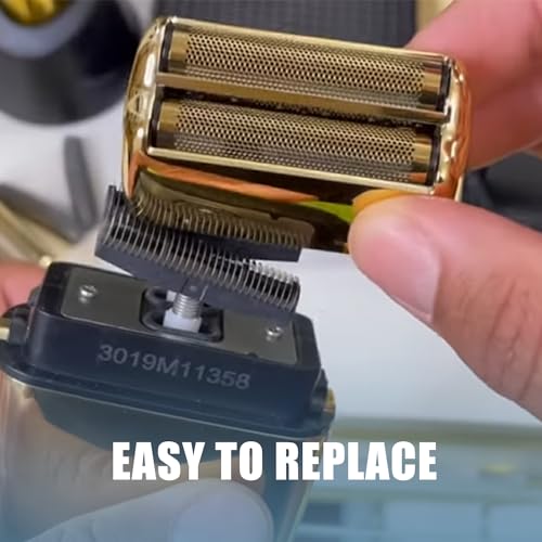 Replacement Foil and Cutter for BaBylissPRO Barberology Electric Shaver, Double Foil Shaver Replacement Head Compatible with BaBylissPRO Barberology FXFS2 Razors,Golden
