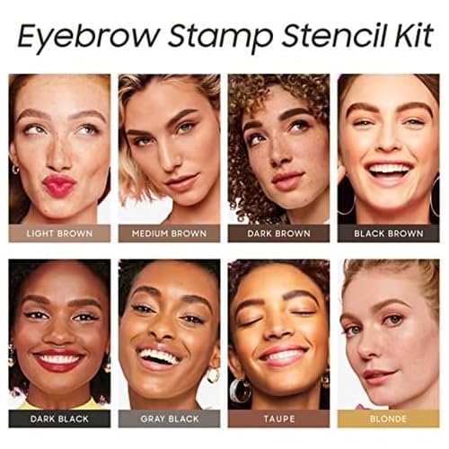 Eyebrow Stamp and Eyebrow Stencil Kit, Eyebrow Powder with 24 Reusable Eyebrow Stencils Kit for Beginners to Natural Brow, 1 Step Brow Stamp Kit Smudge-Proof & Long-lasting & Waterproof (Dark Black)